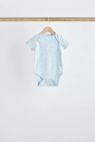 |BabyBoy| Body Para Bebê De Manga Curta Blue Bear, Pacote Com 7