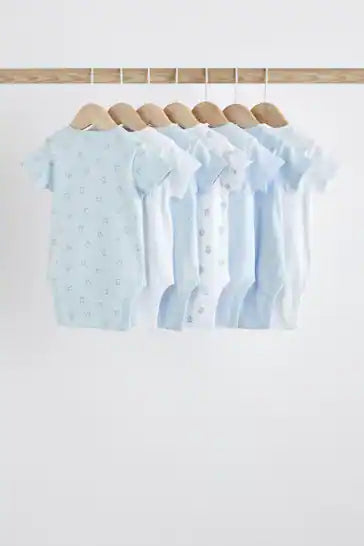 |BabyBoy| Body Para Bebê De Manga Curta Blue Bear, Pacote Com 7