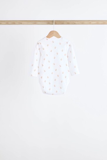 |BabyBoy| Macacões Brancos Delicados Com Estampa Animal De Manga Comprida Para Bebês, Pacote Com 7