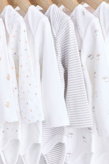 |BabyBoy| Macacões Brancos Delicados Com Estampa Animal De Manga Comprida Para Bebês, Pacote Com 7