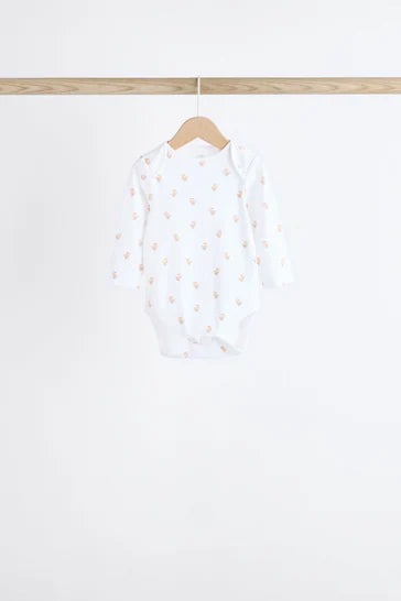 |BabyBoy| Macacões Brancos Delicados Com Estampa Animal De Manga Comprida Para Bebês, Pacote Com 7