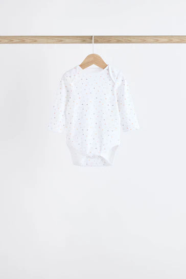 |BabyBoy| Macacões Brancos Delicados Com Estampa Animal De Manga Comprida Para Bebês, Pacote Com 7