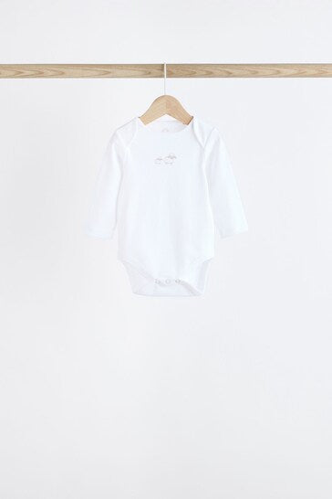 |BabyBoy| Macacões Brancos Delicados Com Estampa Animal De Manga Comprida Para Bebês, Pacote Com 7