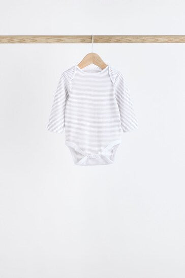 |BabyBoy| Macacões Brancos Delicados Com Estampa Animal De Manga Comprida Para Bebês, Pacote Com 7