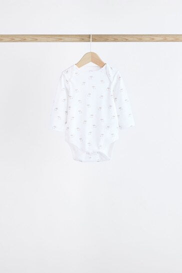 |BabyBoy| Macacões Brancos Delicados Com Estampa Animal De Manga Comprida Para Bebês, Pacote Com 7