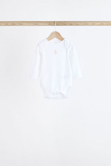 |BabyBoy| Macacões Brancos Delicados Com Estampa Animal De Manga Comprida Para Bebês, Pacote Com 7