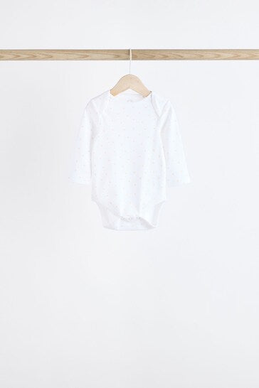 |BabyBoy| Macacões Brancos Delicados Com Estampa Animal De Manga Comprida Para Bebês, Pacote Com 7