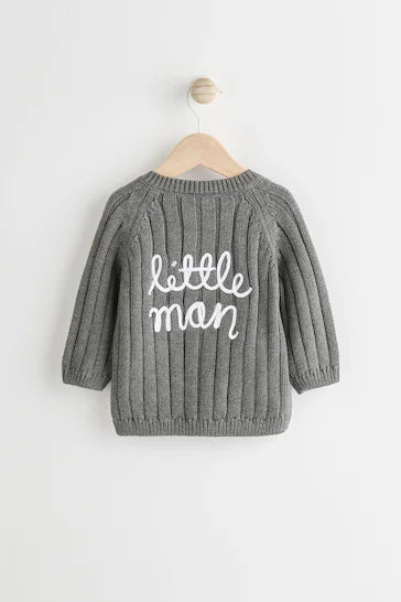 |BabyBoy| Cardigã Tricotado Para Bebê 100% Algodão - Grey Little Man (0 meses a 2 anos)
