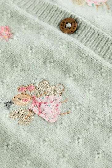|BabyGirl| Cardigã Tricotado Para Bebê - Fada Verde Sálvia Bordada (0 meses a 3 anos)