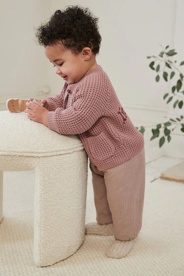 |BabyGirl| Cardigã de Malha para Bebê - Slogan Rosa (0m-3 anos)