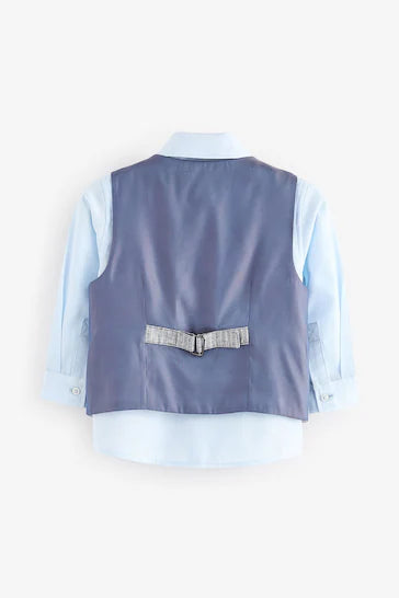 |BabyBoy| Conjunto Colete Com Camisa E Gravata Borboleta - Listra De Linho Azul (3 meses-7 anos)