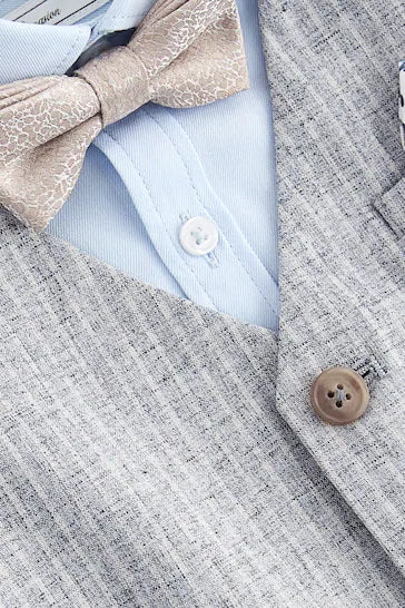 |BabyBoy| Conjunto Colete Com Camisa E Gravata Borboleta - Listra De Linho Azul (3 meses-7 anos)