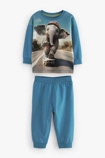 |Niño| Pack de 2 pijamas acogedores de elefante, cocodrilo, verde y azul (de 9 meses a 10 años)