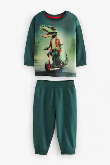|Niño| Pack de 2 pijamas acogedores de elefante, cocodrilo, verde y azul (de 9 meses a 10 años)
