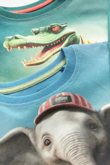 |Niño| Pack de 2 pijamas acogedores de elefante, cocodrilo, verde y azul (de 9 meses a 10 años)