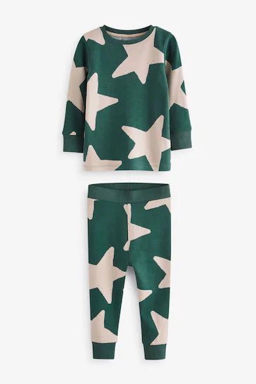 |Boy| Pacote De 3 Pijamas Snuggle – Estrelas Verdes/Cru/Marrom (9 meses a 10 anos)