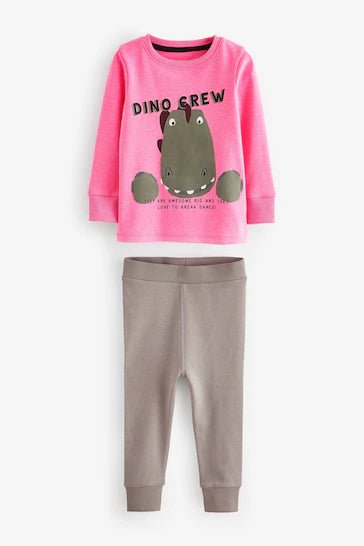 |Niña| Pack de 3 pijamas abrigados 100 % algodón - Dinosaurio rosa/verde (de 9 meses a 12 años)