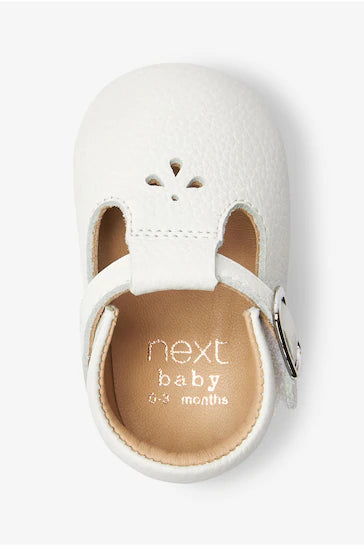 |BabyGirl| T-Bar Baby Shoes - White Leather (0-18 meses)