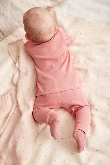 |BabyGirl| Conjunto De Top e Leggings Para Bebê - Pale Pink (0 mês-2 anos)