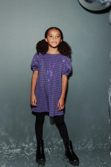 |Girl| Vestido De Jersey Brilhante - Purple Sequin (3 a 16 anos)