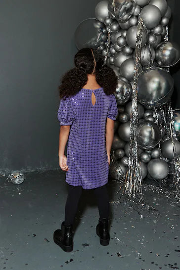 |Girl| Vestido De Jersey Brilhante - Purple Sequin (3 a 16 anos)