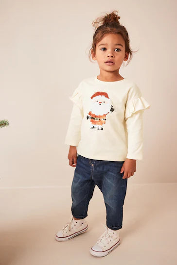 |Girl| Natal Camiseta De Natal - Sequin Santa (3 meses a 7 anos)