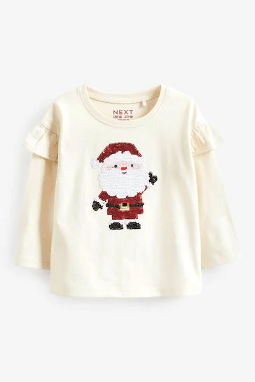 |Girl| Natal Camiseta De Natal - Sequin Santa (3 meses a 7 anos)