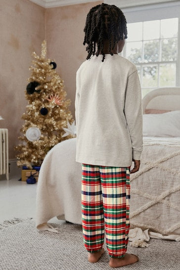 |Niña| Pijama familiar navideño de algodón acogedor gris/rojo Hamish a juego (de 3 a 16 años)