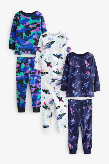 |Boy| Pacote Com 3 Pijamas Snuggle-Purple/White Space Camouflage (9 meses a 12 anos)