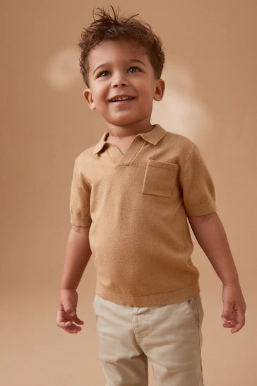 |Boy| Camisa Polo De Manga Curta Com Gola Troféu - Tan Brown (3 meses a 7 anos)