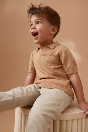 |Boy| Camisa Polo De Manga Curta Com Gola Troféu - Tan Brown (3 meses a 7 anos)