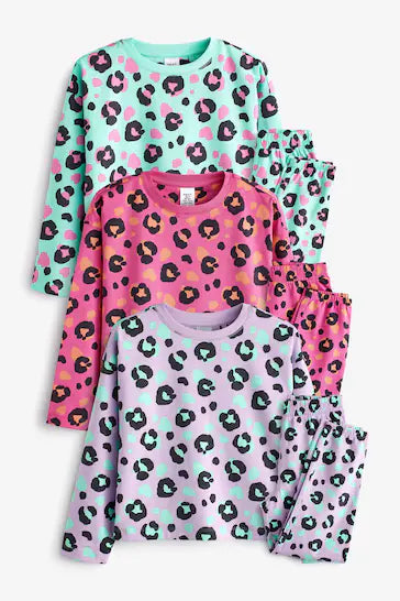 |Girl| Pijama Jogger Azul Turquesa/Rosa/Lilás Roxo Com Estampa Animal, Pacote Com 3 - Turquoise Blue/Pink/Lilac Purple (3 a 16 anos)