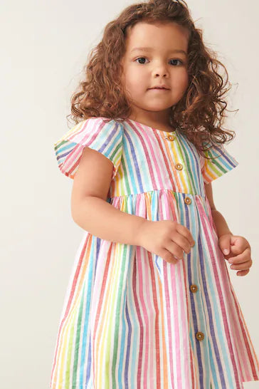 |Girl| Vestido De Algodão - Rainbow Stripe (3 meses a 8 anos)