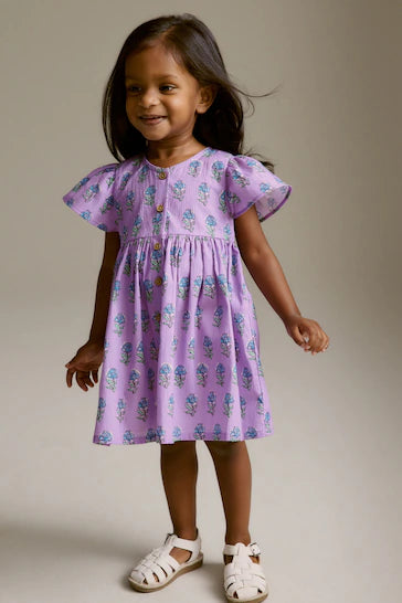 |Girl| Vestido De Algodão - Estampa De Flor Roxa (3 meses a 8 anos)