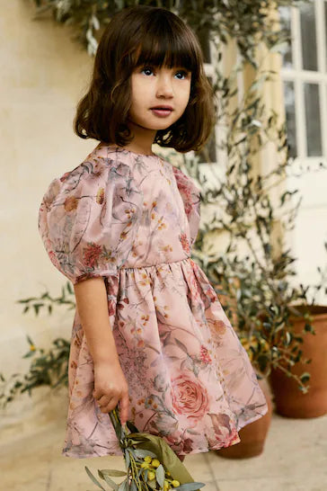 |Girl| Vestido De Baile Com Estampa Floral Rosa (3 meses a 10 anos)