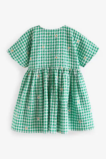 |Girl| Vestido De Algodão Descontraído - Green Embroidered Daisy (3 meses a 8 anos)