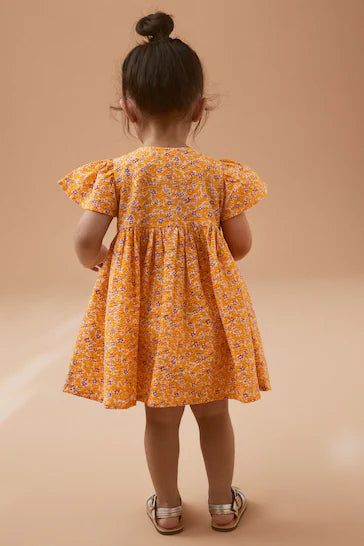 |Girl| Vestido De Algodão - Yellow/Lilac Purple Ditsy (3 meses a 8 anos)