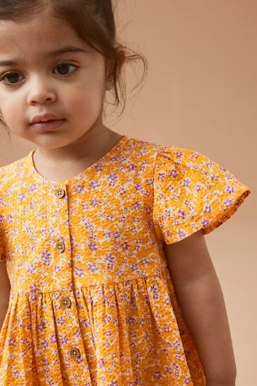 |Girl| Vestido De Algodão - Yellow/Lilac Purple Ditsy (3 meses a 8 anos)