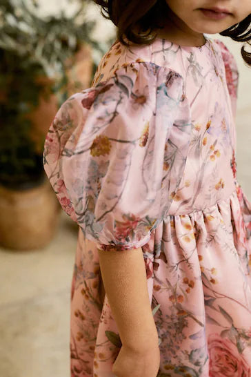 |Girl| Vestido De Baile Com Estampa Floral Rosa (3 meses a 10 anos)