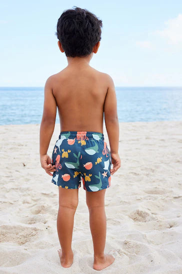 |Boy| Shorts De Banho Estampados Em Azul Marinho (3 meses a 7 anos)