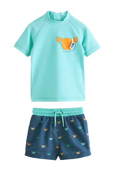 |Boy| Conjunto De Top E Shorts Sunsafe - Caranguejo Azul (3 Meses - 7 Anos)