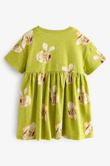 |Niña| Vestido de punto verde de manga corta (3 meses a 7 años)