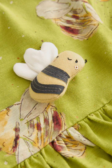 |Niña| Vestido de punto verde de manga corta (3 meses a 7 años)