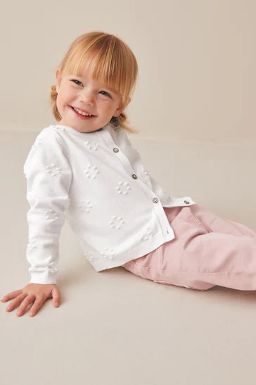 |Girl| Cardigã Flower Bobble - Branco (3 meses a 10 anos)
