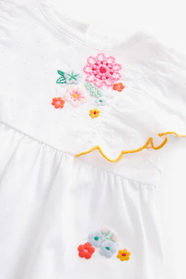 |Girl| Blusa bordada flor branca laranja (3 meses - 7 anos)