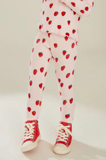 |Girl| Leggings Costela Morango Rosa (3 meses - 7 anos)