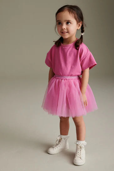 |Niña| Conjunto de falda y camiseta rosa intenso (3 meses a 7 años)