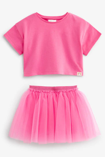 |Girl| Conjunto de camiseta e saia rosa brilhante (3 meses a 7 anos ...