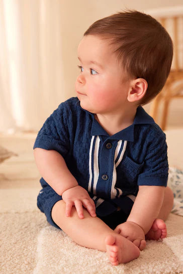 |BabyBoy| Conjunto De Top E Short Em Malha Azul Marinho (0 meses a 2 anos)