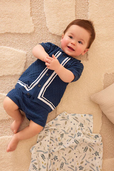 |BabyBoy| Conjunto De Top E Short Em Malha Azul Marinho (0 meses a 2 anos)